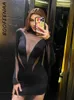 Повседневные платья BOOFEENAA See Through Mesh Insert Bodycon Women 2023 Fall Sexy Long Sleeve Short Dress Pink Black Club Outfits C87-CF22