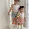 Комплекты одежды Младенческие детские костюмы детская одежда мальчики контрастного цвета плечо с короткими рукавами футболка девочки детские простые повседневные шорты костюм J230630