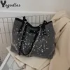 Akşam çantaları kubbe kameralar kadın moda lüks tasarım alışveriş totları largecapacity pu deri rhinestones omuz çanta kadın marka üst tutamak çanta j230630