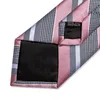 Bow Ties Pink Blue Striped Men's Business Wedding Neck Tie Pocket Square Cufflinks Ring Gift Gravata DiBanGu