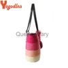 Sacos de noite Dome Cameras Yogodlns Saco de palha de malha Flor de verão Bohemia moda bolsas femininas listras coloridas bolsas de ombro bolsa de praia bolsas grandes J230630