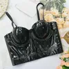 Женские майки Cupnaya Plain Glossy All Black PU Leather Women Crop Top Sexy Bustier Corset Camisole Bralette Cheerleaders Dance Gilr Vest