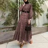 Ethnic Clothing Fashion Print Kaftan Muslim Abaya Vintage Round Neck Dress Islamic Long Sleeve Abayas Turkish Modesty Robe Jilbab