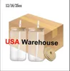 US CA Warehouse 2 Days Delivery 12oz 16oz Sublimation Glass Can Tumbler Frosted Cola Can Bamboo Lid Beer Cocktail Cup Whiskey Coffee Mug Iced Tea Jar