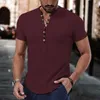 Camisa de Linho Masculina Camisa Casual Camisa de Verão Camisa Henley Camisa Preto Branco Vinho Manga Curta Simples Decote em V Verão Casual Roupas Diárias Vestuário