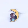 Brooches Good Night Enamel Pins Girl Kissing Moon Bag Brooch Lapel Badges Jewerly Gift For Friends Kids