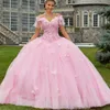 Robe de Quinceanera rose Sexy à col en v robe de bal princesse robes de soirée papillon fleur arc bal robes de soirée formelles doux 16