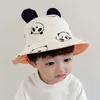 Bérets Cartoon Panda Oreilles En Plein Air Soleil Protecteur Caps D'été Doux Coréen Mignon Bébé Seau Chapeaux Avec Corde Coupe-Vent Pour Garçons Filles Enfants