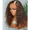 Kinky Curly Human Hair1x4 Middle V Part Wig for黒人女性Glueless200デンシー調整可能uパートウィッグ