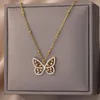 Colliers pendants Collier de papillon zircon pour femmes en acier inoxydable plaqué or 2023 Tendance Couple de mariage bijoux esthétique