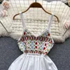 Casual Dresses Ethnic Wind Seaside Resort Style Knitted Crochet Hollow Stitching Halter Dress Female French First Love Vintage