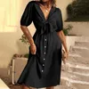 Robes décontractées 2023 printemps et été femme dame simple boutonnage chemise robe femmes col en v bohème fête Sexy