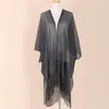 Halsdukar kvinnor solskydd sjal ihålig ut sommarbikini täcker halsduk Tassel glänsande glitter huvudduk strand wrap hijab