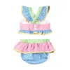 Set di abbigliamento Arrivo Baby Girl Costume da bagno Seersucker Strip Toddle Girls Bambini Bikini Costumi da bagno Ruffle Bow Costume da bagno Set 230630