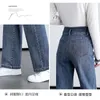 Jeans de mujer 2023 moda Denim mujer primavera otoño pierna recta rayado blanqueado estiramiento longitud completa de talla grande cintura alta M2338