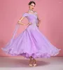 Scene Wear Purple Ballroom Dance Dress Vuxen 2023 Modern Waltz Dancing Kjol Kort ärm Standardklänningar Kvinnor