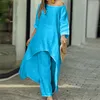 Casual Dresses Frauen Baumwolle Leinen Trainingsanzug Zweiteilige Sets Frühling Lose Bluse Unregelmäßige Lange Hemden Breites Bein Hosenanzug Elegante Outfits