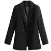 Costumes pour femmes 2023 Printemps Automne Blazers Femmes Mode Coréenne À Double Boutonnage Court Mince Petit Costume Veste Femme Lâche Casual Outwear A113