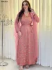 Etnik Giyim Siskakia Arapça Kadınlar Chic Fix Mesh V Yaka Uzun Kollu Müslüman Dubai Parti Abiye Corban Eid 230629