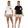 Women's Set 2023 Fashion Casual Splice Printed Plaid T-shirt Women's Two Piece Set Women's Shorts Set