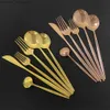 Dinnerware Sets 36Pcs/Set Red Gold Cutlery Stainless Steel Dinnerware Knife Fork Coffee Spoon Tableware Kitchen Dinner 210804 Z230630