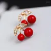 Stud Earrings Women Cute Red Cherry Crystal PR Sale