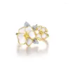 Cluster Rings Ladies Vintage Fashion Jewelry Yellow Gold Color White Enamel Flower Brilliant Zircon Wedding Engagement Gift