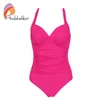 Roupa de banho feminina Andzhelika sólido com decote em V push up maiôs de uma peça para mulheres sexy plus size 2023 praia maiôs femininos monokini