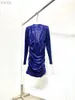 Casual Dresses 2023 Spring Summer Est Fashion Runway Mini Dress Women's V-Neck Retro Sequins Designer Top Black / Blue