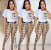 Women's Set 2023 Summer New Fashion Casual Stripe Checker Women's Set Splice Pocket Women's Two Piece Set