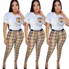 Women's Set 2023 Summer New Fashion Casual Stripe Checker Women's Set Splice Pocket Women's Two Piece Set