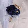 Dekorativa blommor handgjorda brudar och brudgummen boutonniere handledsblommor brudtärnor handdekor fluga kristall broscher corsage bröllop fest