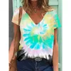女性用Tシャツ夏のカラフルなネクタイディア3DプリントTシャツプラスサイズシャツストリートウェアY2KトップカジュアルVネック女性衣料レディースティー