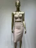 Tweedelige Dres Zomer Sexy Mouwloze V-hals Knop Beige Roze Mini Bodycon Bandage Set 2023 Elegante Avond Club Party Outfits 230630