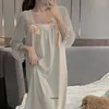 Vêtements de nuit pour femmes taille 6XL 150kg été femmes chemise de nuit longue dentelle Lingerie robe grande douce couleur unie chemise de nuit vêtements de nuit