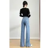 Jeans femme fente avant femmes fendu pantalon jambe droite printemps coton pantalon jambe large taille haute lâche drapé longue conception sens