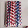 Dricker Straws 25st/Pack USA Flag Paper Sts 4th of Jy Patriotic Day Americana Temed Party Celebration Supplies Drop Delivery Home DH7ZF