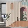 Shower Curtains Boho Mid Century Shower Curtain Abstract Beige Arch Sun Geometric Golden Leaves Cat Shower Curtain for Minimalistic Bathroom 230629