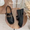 ドレスシューズbeautoday chunky loafers women本物の牛の革のプラットフォームシューズラウンドトートートーメタルチェーンスリップレディースフラット手作り27748 230630