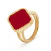 Lujo clásico Trébol de cuatro hojas cleef Charm anillo Diseñador 18K Gold Shell para niña Boda Día de la madre Joyería de moda Mujer Regalo hombre amor van elegante flor motivo anillo