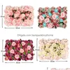 Guirlandes De Fleurs Décoratives Mur Artificiel Rangée 40X60Cm Panneau De Fleurs Rose En Soie Romantique Utilisé Pour La Fête Nuptiale Baby Shower D Dhiiw