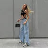 Jeans femme Bazaleas 2023 Cool bleu clair boutons droit Demin pantalon mode taille haute couture Double poche