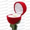 Smyckeslåda bröllop sammet lådor rosformade ringförpackningar mini härlig röd bärande fodral för ringar display