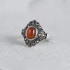 Cluster Rings FNJ 925 Silver Ring For Women Jewelry Original Pure S925 Sterling Natural Green Red Black Agate MARCASITE