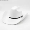 Chapéus de Aba Larga Chapéus de Aba Larga Boné Chapéu de Cowboy Masculino Cowgirl Lã Ocidental Laminado Punk Estilo 5758cm Acessórios para Equitação Cor Sólida Z230630