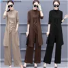 Women's Two Piece Pants 2023 Knitted 3 Pieces Set Women Tracksuit Long Sleeve Cardigan And Sleeveless Pullover Tops Wide Leg Suit Sets