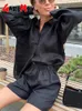 Women s Tracksuits Summer Suit Shirt and Shorts Long Sleeve Top Oversize Two piece Set Loose Cotton Linen for Women Outfits 2023 230629