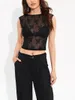 Women's T Shirts Women S Sexy Sheer Mesh Crop Top With Lace Patchwork And Open Back Tie-Up Design - Sleeveless Floral Tank For Summer