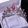 Hårklipp kmvexo vintage multicolor crystal strass krona bröllop tiaror för kvinnor prinsessan kostym julfestival tillbehör