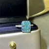 Cluster Rings YUZBT Women S925 Silver 5 Blue Radiant Cut VVS1 Moissanite Ring Diamond Past Original GRA Certificate Jewelry